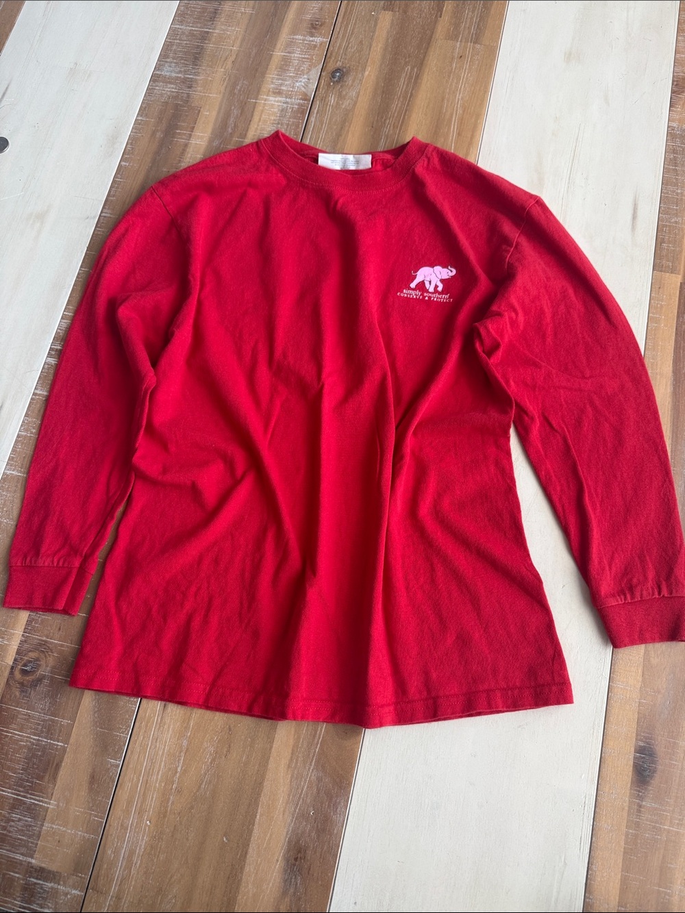 Simply Southern Red Long Sleeve Tee with White Elephant Logo